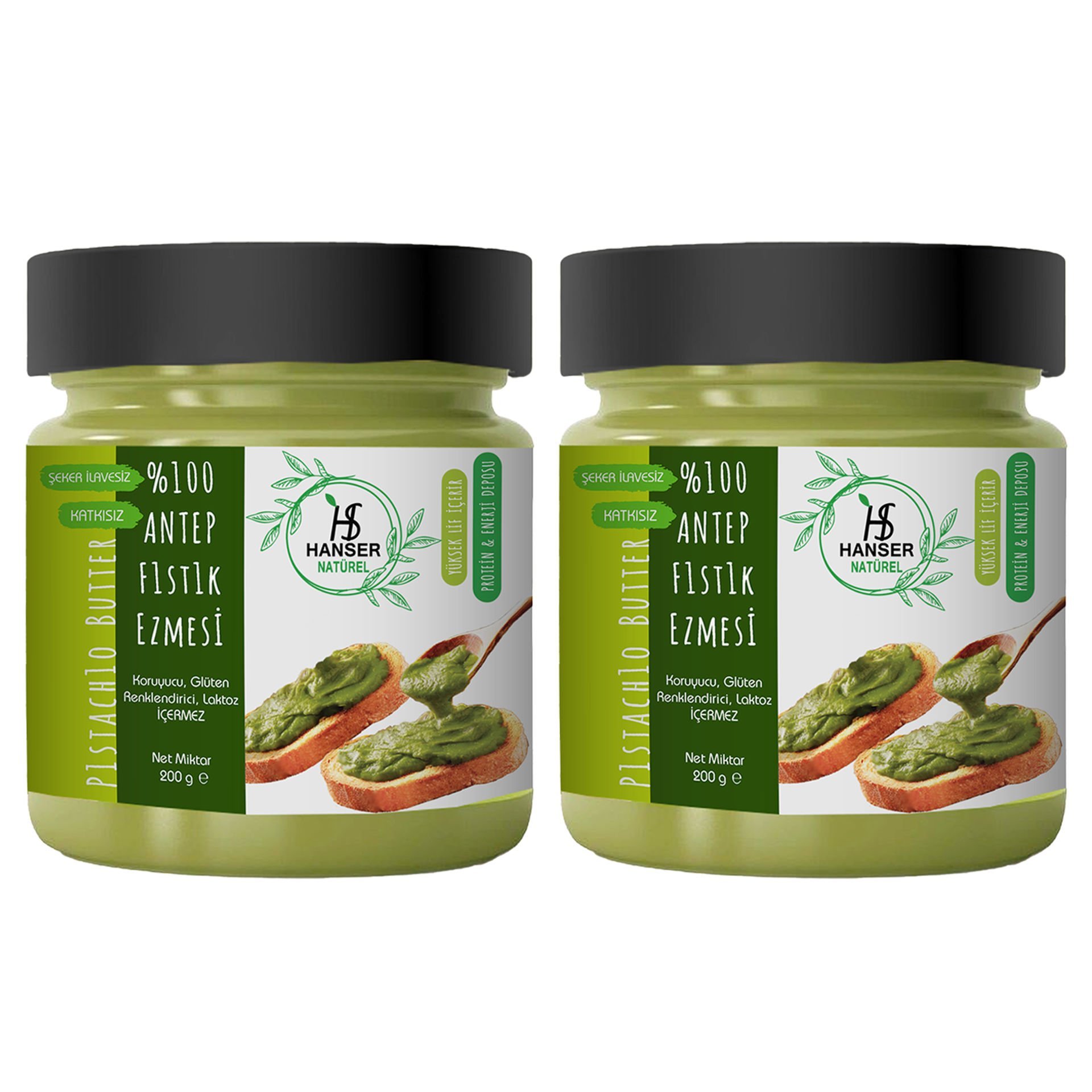 Hanser Natural 100% Pistachio Paste 'Pack of 2' (200Gr x2)