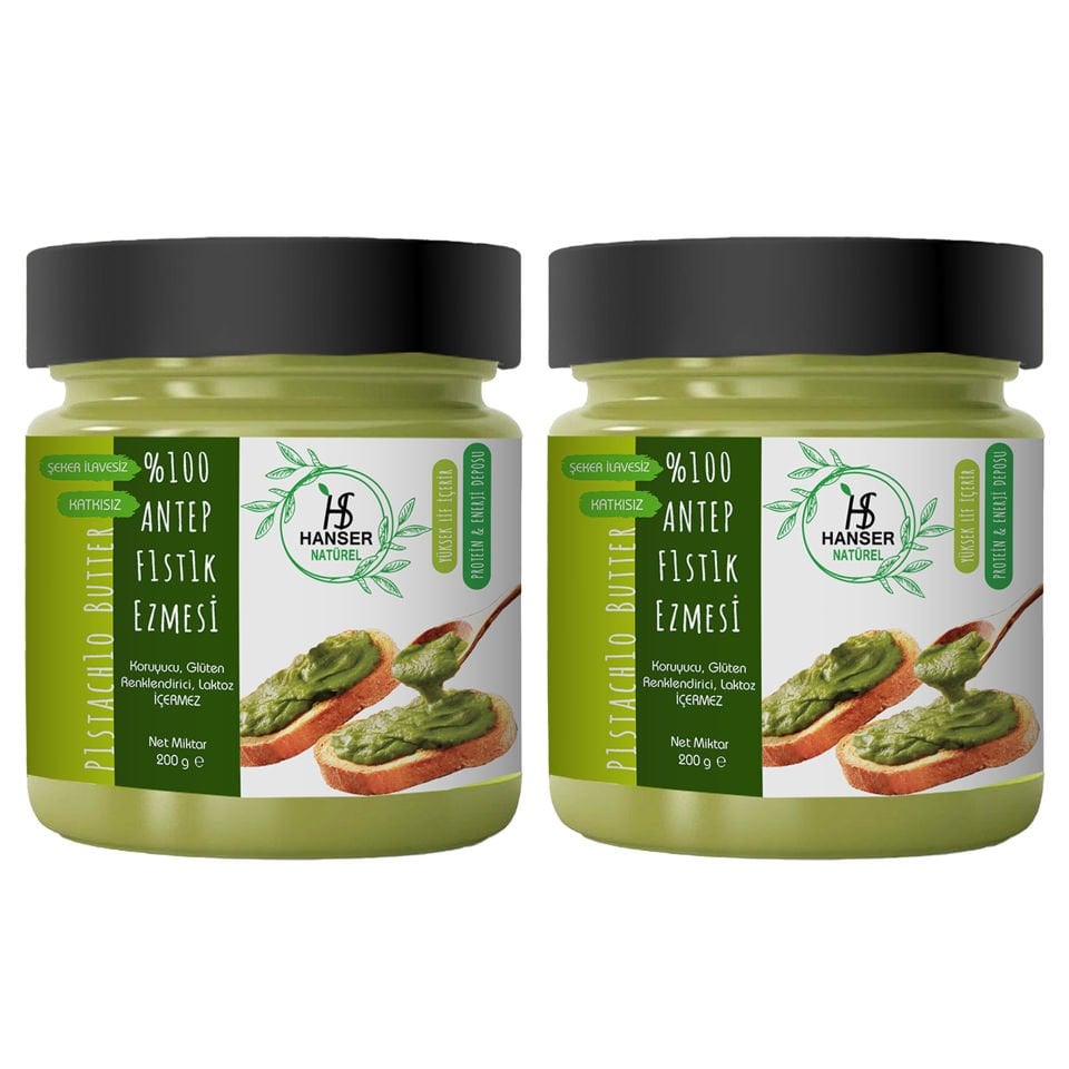 Hanser Natural 100% Pistachio Paste 'Pack of 2' (200Gr x2)