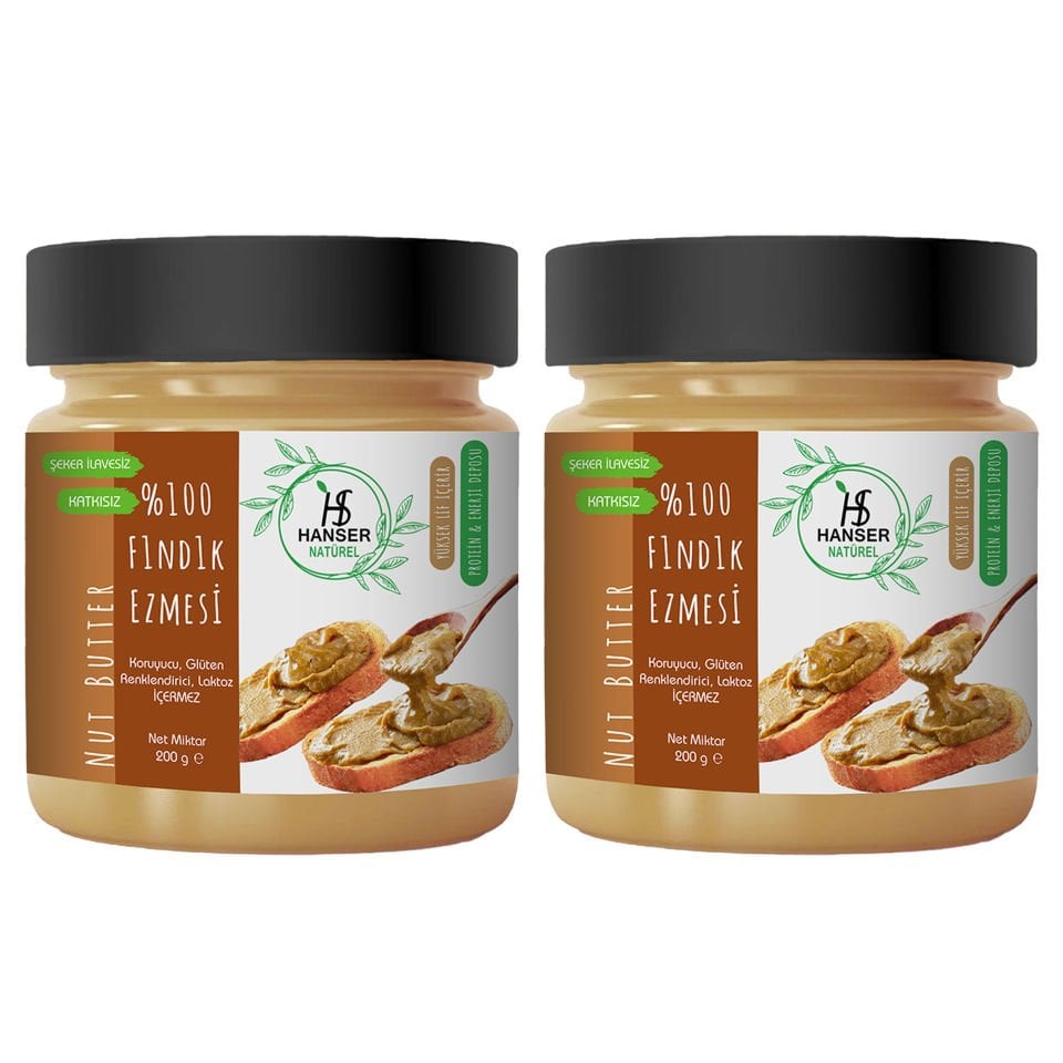 Hanser Natural 100% Hazelnut Paste 2 Pack (200Gr x2)