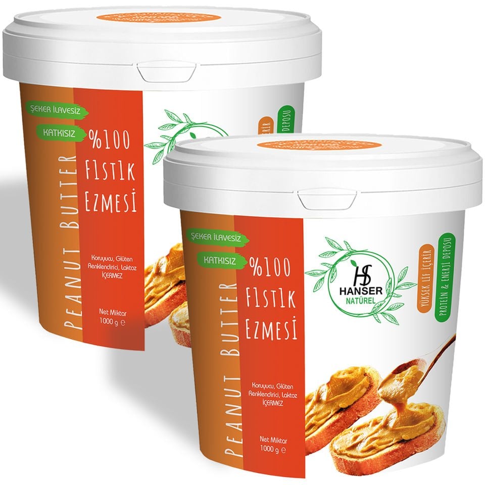 Hanser Natürel %100 Fıstık Ezmesi 2 Kg Kova (1000Gr x2)