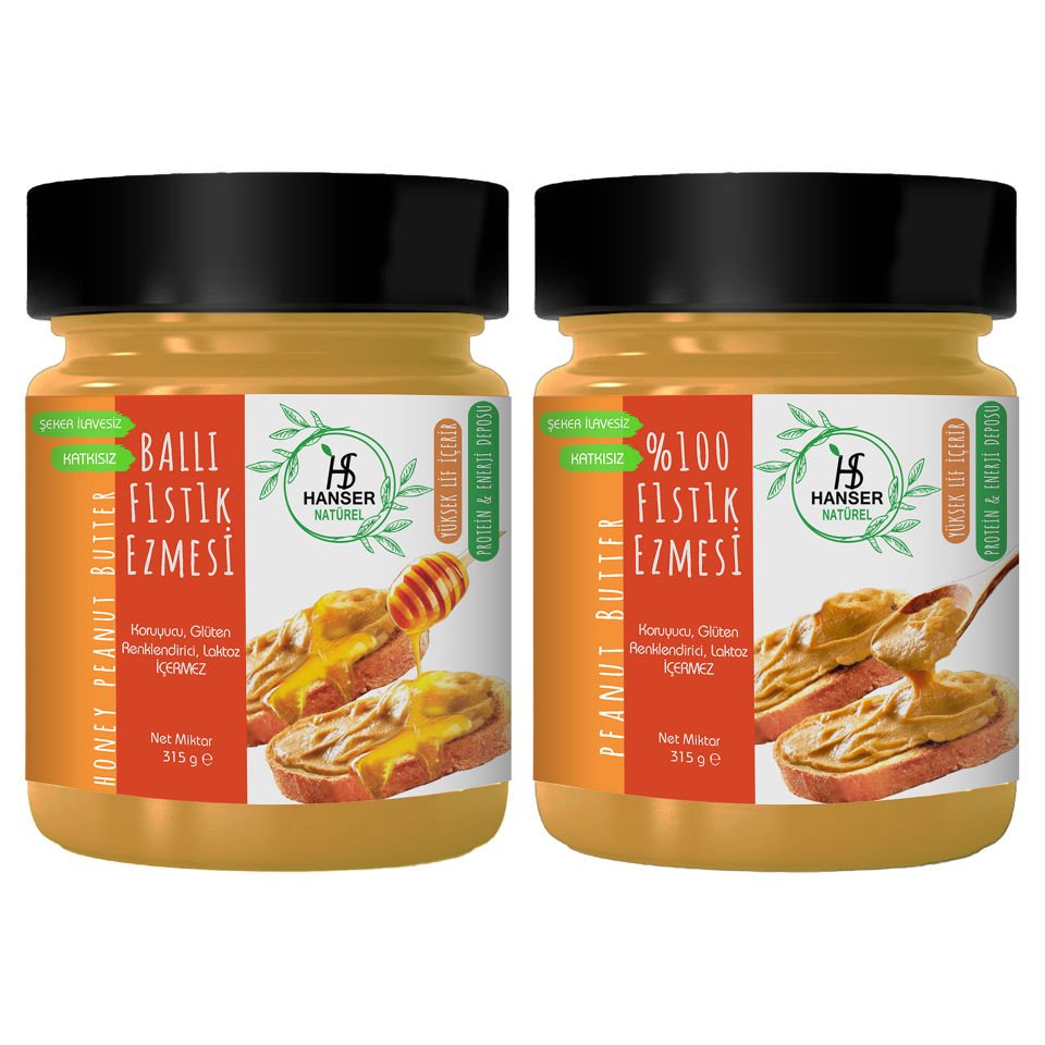 Hanser Natürel %100 Doğal Fıstık Ezmesi& Ballı Fıstık  2’li Paket (315g  x2)