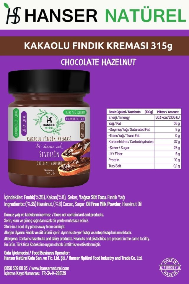 Seversin Kakaolu Fındık Kreması 315g