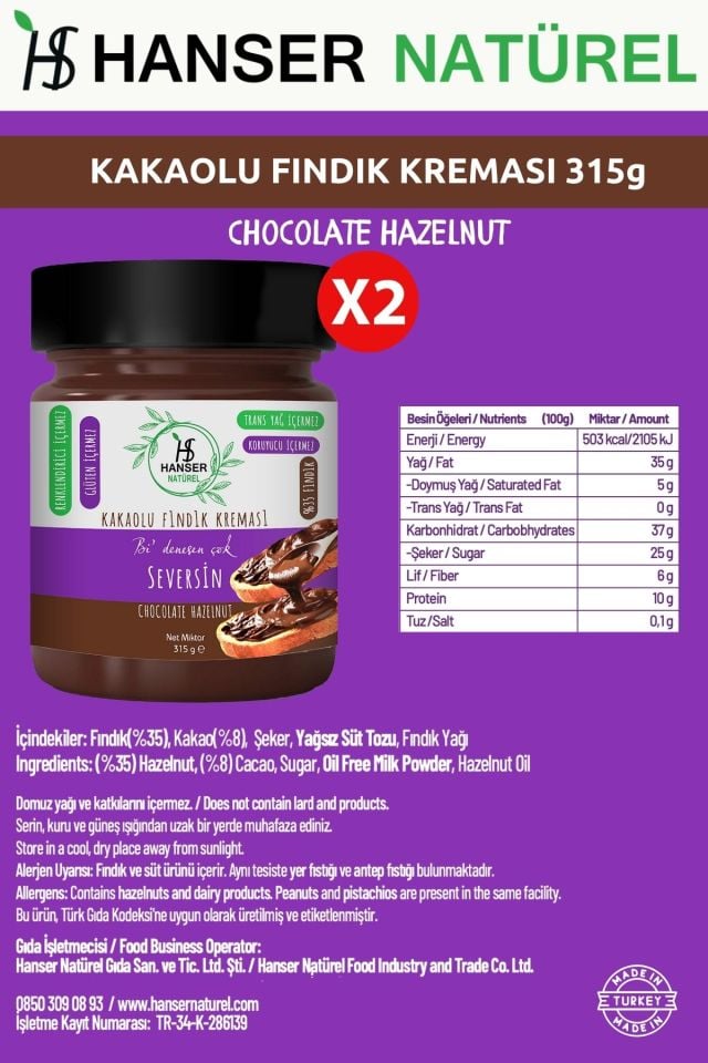 Seversin Kakaolu Fındık Kreması 315g x2