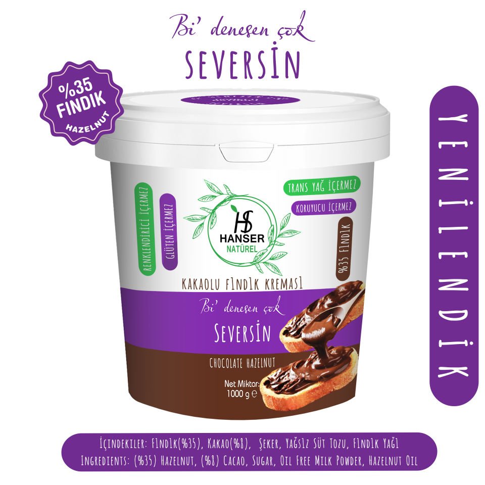 Hanser Natürel %100 Fıstık Ezmesi & Seversin Kakaolu Fındık Kreması  2’li Paket (1000 Gr x2)