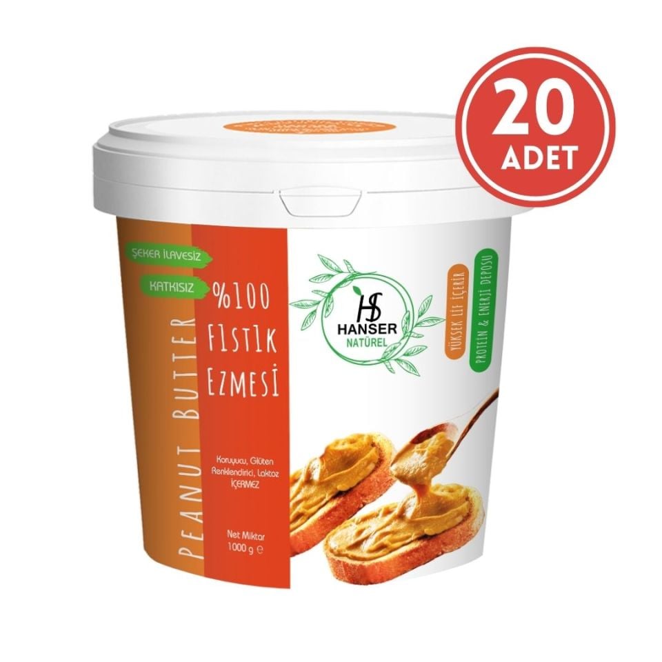 Hanser Natürel %100 Doğal Fıstık Ezmesi 1 Kg Kova x20 ADET