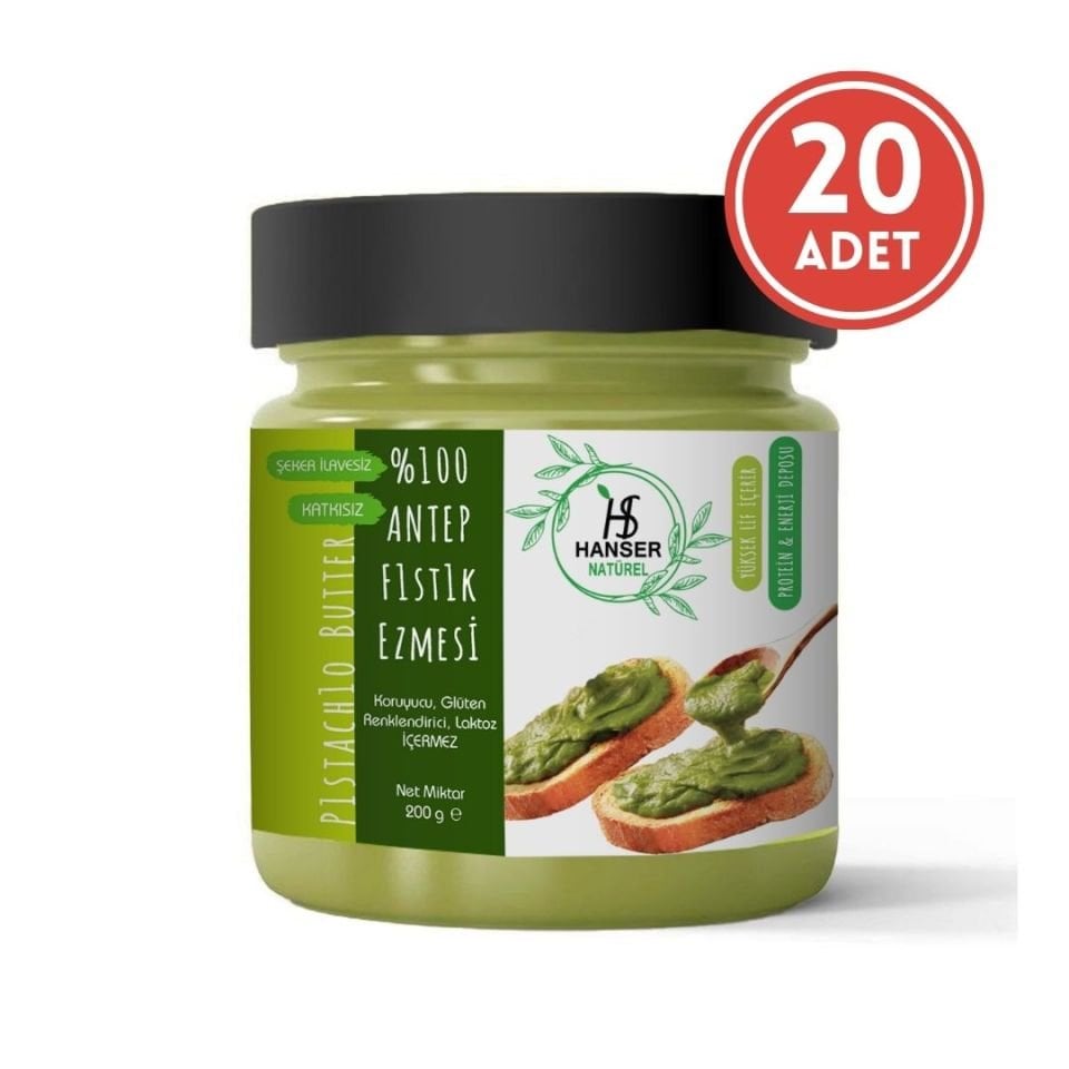 Hanser Natürel %100 Doğal Antep Fıstığı Ezmesi 200g x20 Adet